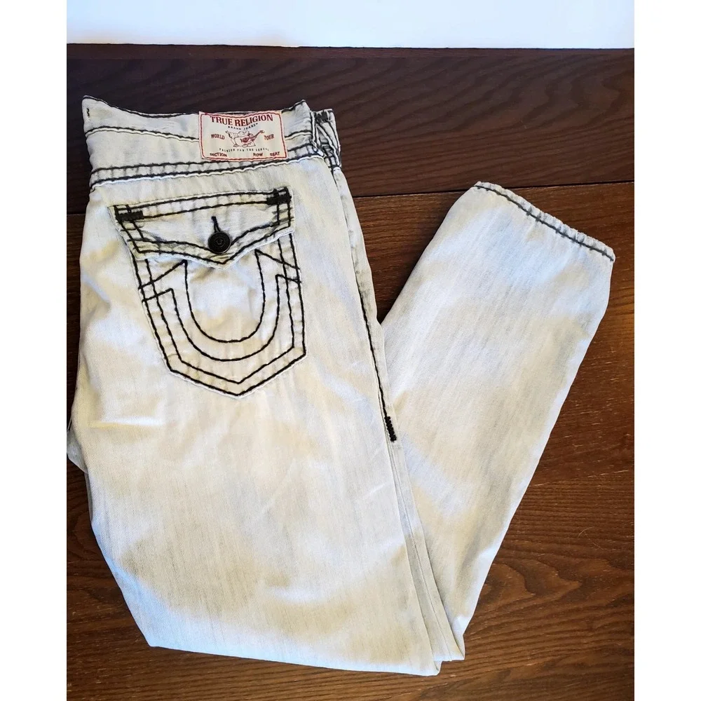True Religion Ricky Relaxed Straight Flap Jeans Men's 40 Distressed‎ Y2K